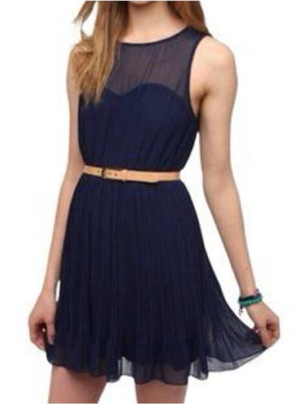 Pins & Needles Navy Chiffon Pleated Dress